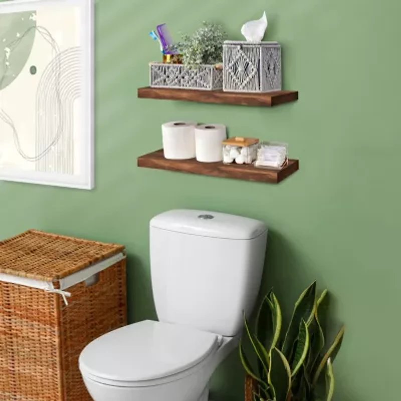 Sorbus 16" Solid Wood 2-Shelf with Baskets