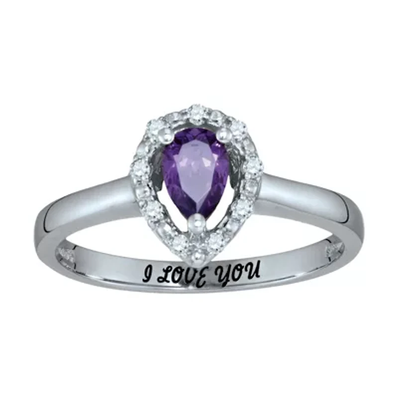 Personalized Simulated Birthstone & Cubic Zirconia Halo Ring