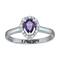 Personalized Simulated Birthstone & Cubic Zirconia Halo Ring