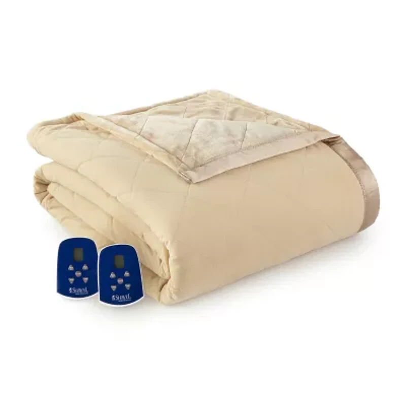 Micro Flannel Ultra Velvet Reversing To Quilted  Heated Blanket 3-pc. Electric Extra Weight