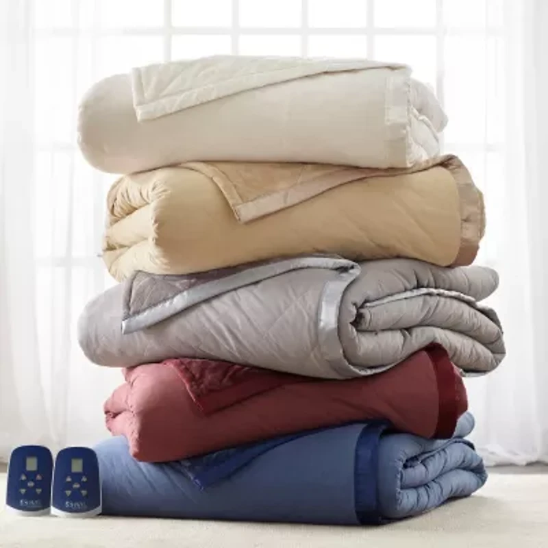Micro Flannel Ultra Velvet Reversing To Quilted  Heated Blanket 3-pc. Electric Extra Weight