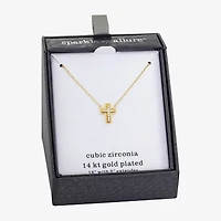 Sparkle Allure Womens Cubic Zirconia 14K Gold Over Brass Cross 16 Inch Pendant Necklace