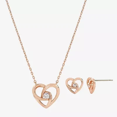 Sparkle Allure Womens Cubic Zirconia 18K Rose Gold Over Brass Heart Knot 2-pc. Jewelry Set