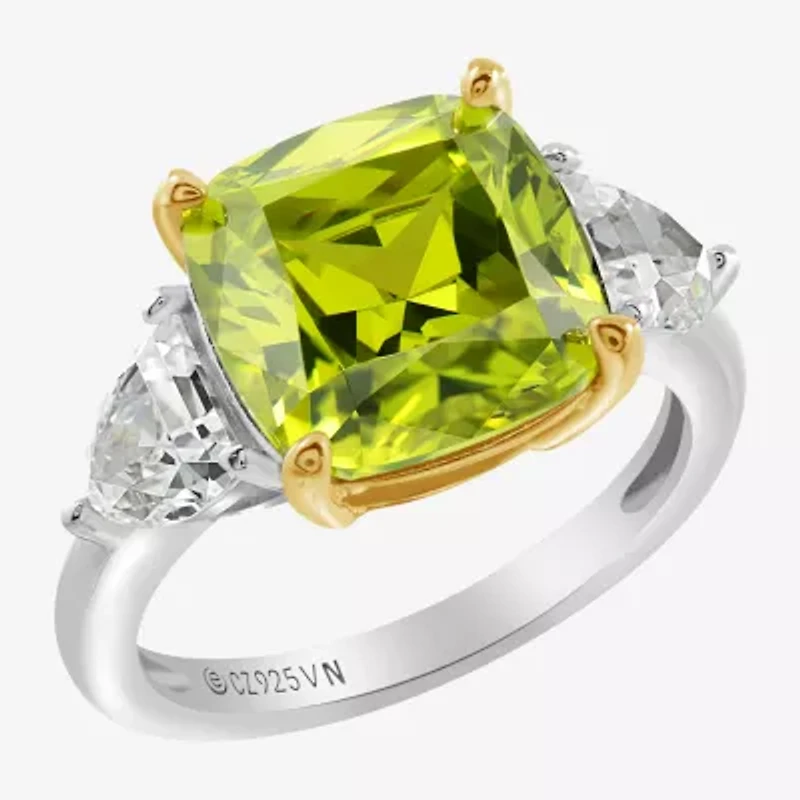 Diamonart Womens Green Cubic Zirconia Sterling Silver Engagement Ring