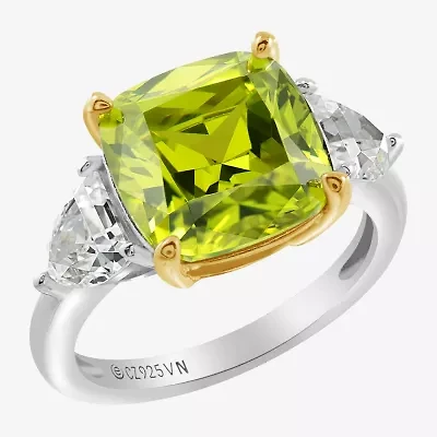 Diamonart Womens Green Cubic Zirconia Sterling Silver Engagement Ring