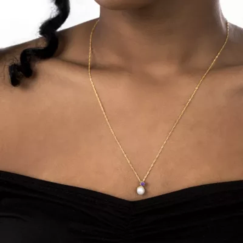 Silver Treasures Womens White Simulated Pearl 14K Gold Over 18 Inch Pendant Necklace