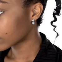 Silver Treasures Womens White Simulated Pearl Sterling Silver Round Drop Earrings