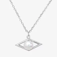 Silver Treasures Womens White Simulated Pearl Sterling Silver Diamond 18 Inch Pendant Necklace