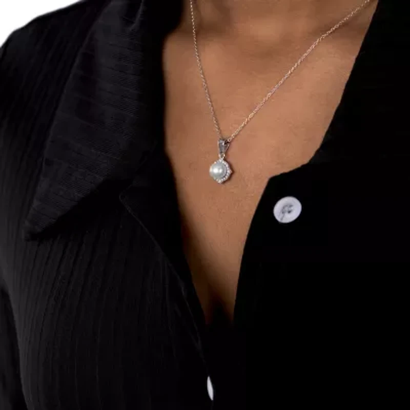 Silver Treasures Womens White Simulated Pearl Sterling Silver 18 Inch Pendant Necklace