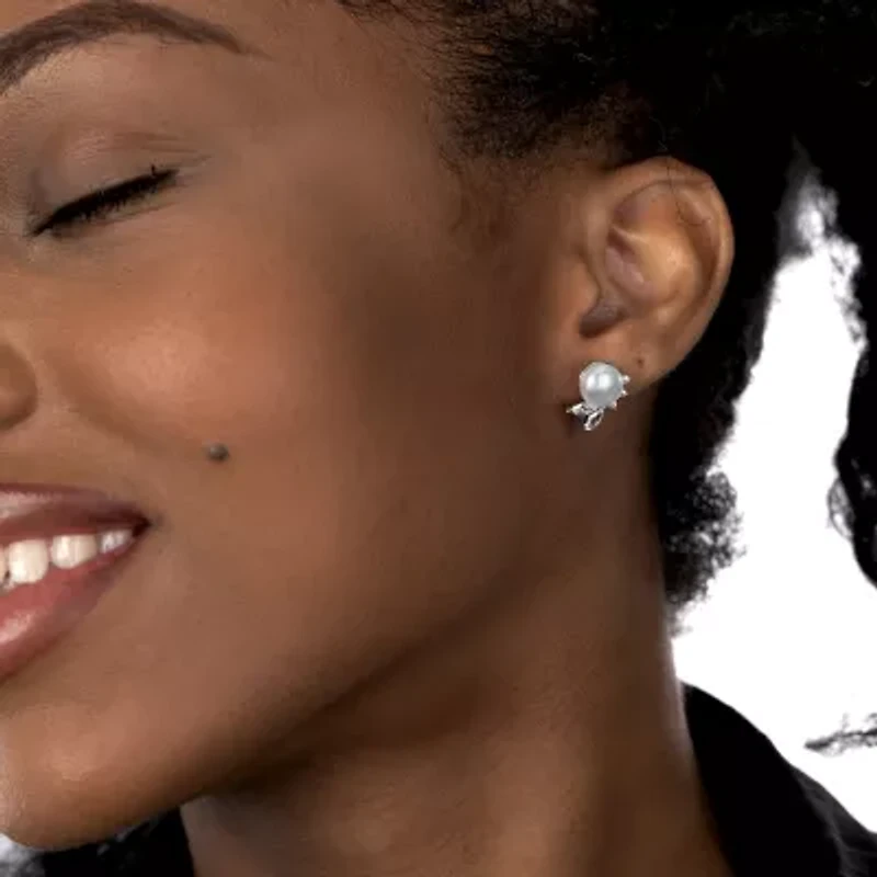 Silver Treasures White Simulated Pearl Sterling Silver Round Stud Earrings