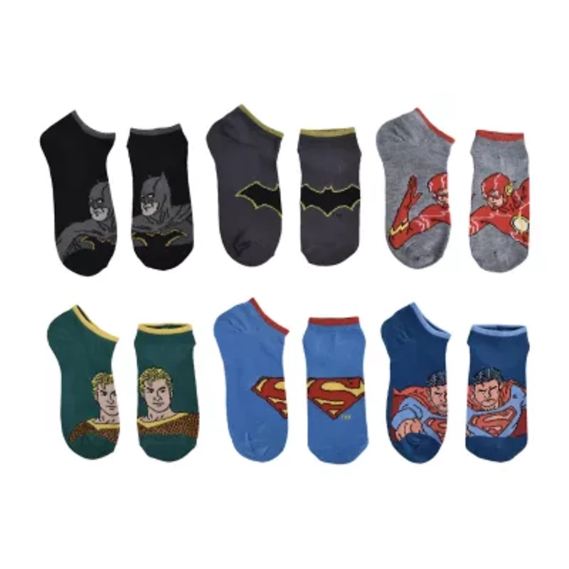 Little & Big Kid Boys Multi-Pack 6 Pair Justice League No Show Socks
