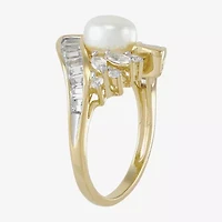 14K Gold Over Silver Cultured Freshwater Pearl & Lab-Created White Sapphire Ring
