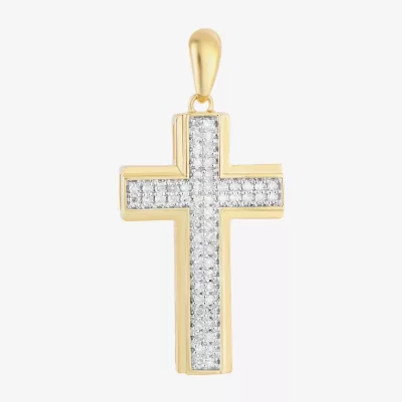 Mens 1/4 CT. T.W. Natural Diamond 10K Gold Cross Pendant
