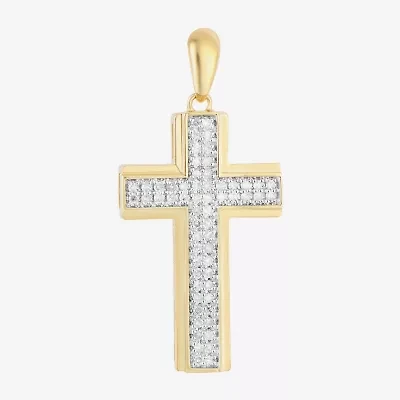 Mens 1/4 CT. T.W. Natural Diamond 10K Gold Cross Pendant