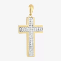 Mens 1/4 CT. T.W. Natural Diamond 10K Gold Cross Pendant