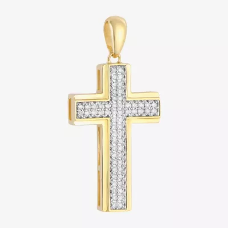 Mens 1/4 CT. T.W. Natural Diamond 10K Gold Cross Pendant