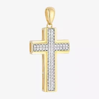 Mens 1/4 CT. T.W. Natural Diamond 10K Gold Cross Pendant