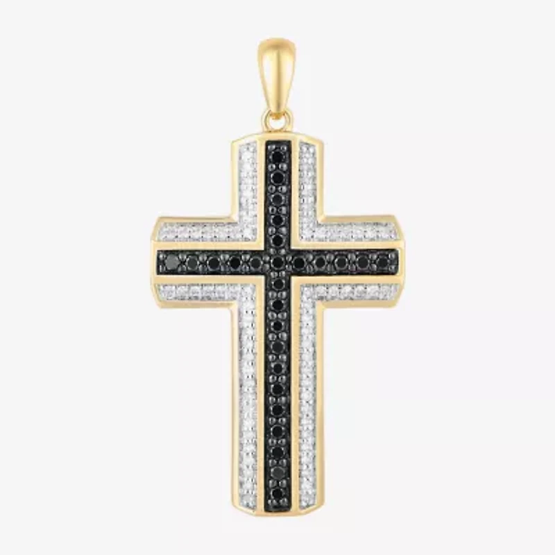 Mens 3/4 CT. T.W. Natural Black Diamond 10K Gold Cross Pendant