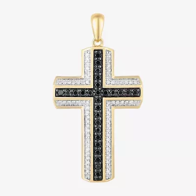 Mens 3/4 CT. T.W. Natural Black Diamond 10K Gold Cross Pendant
