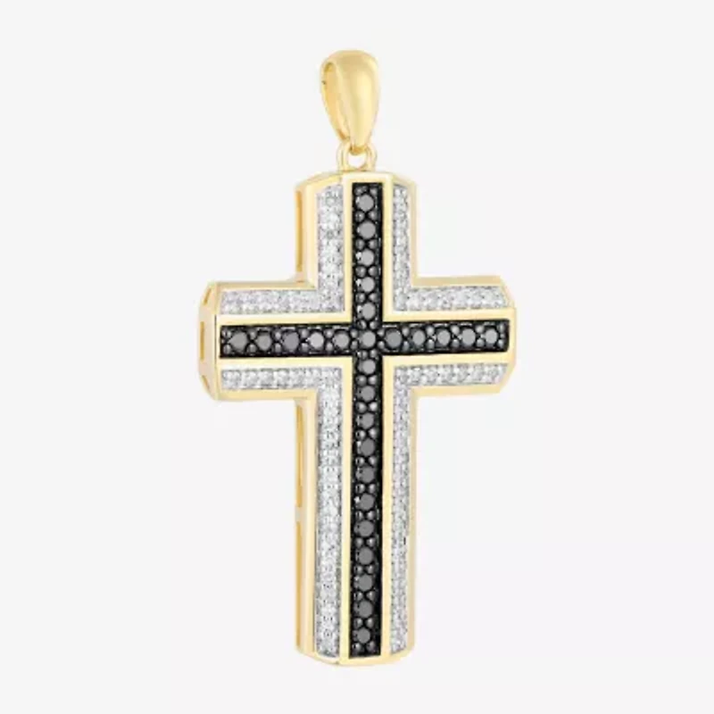Mens 3/4 CT. T.W. Natural Black Diamond 10K Gold Cross Pendant