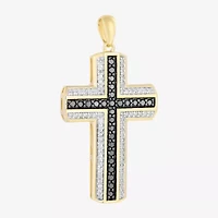 Mens 3/4 CT. T.W. Natural Black Diamond 10K Gold Cross Pendant