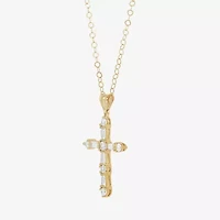 Womens White Cubic Zirconia 10K Gold Cross 18 Inch Pendant Necklace