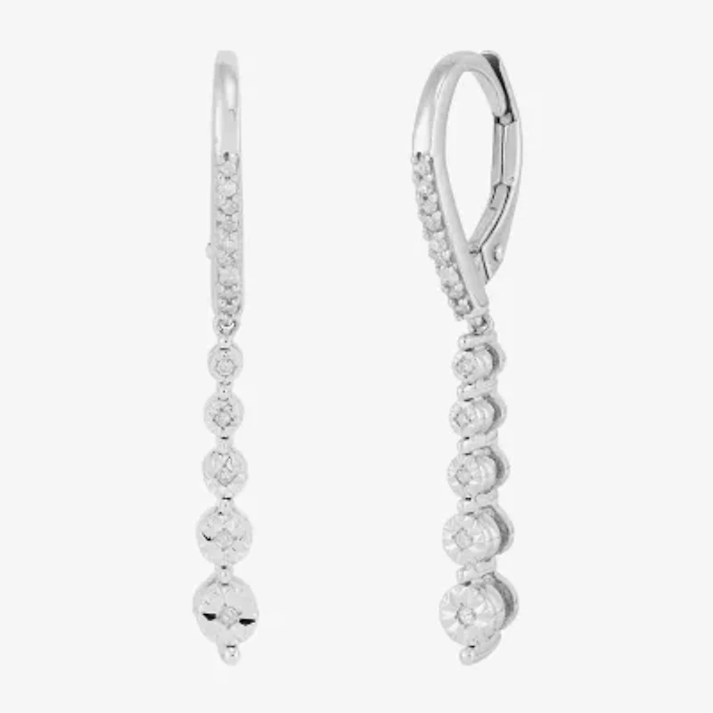 Womens 1/10 CT. T.W. Natural White Diamond Sterling Silver Drop Earrings