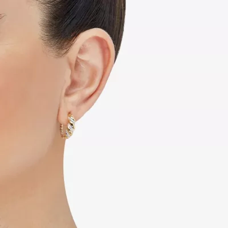 Womens 1/5 CT. Natural White Diamond 14K Gold Over Silver Sterling Silver 17.8mm Hoop Earrings