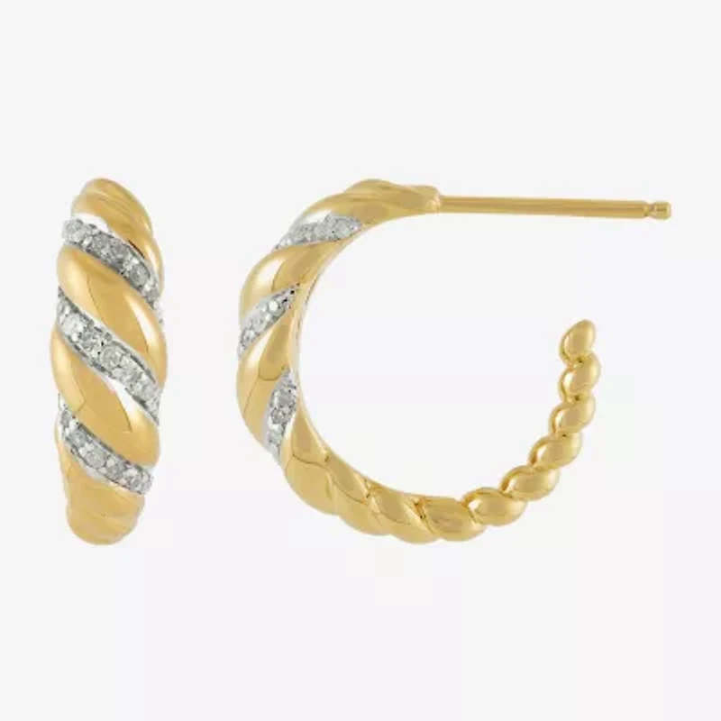 Womens 1/5 CT. Natural White Diamond 14K Gold Over Silver Sterling Silver 17.8mm Hoop Earrings