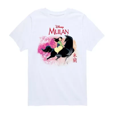 Disney Collection Little & Big Kid Girls Crew Neck Short Sleeve Regular Fit Princess Mulan Graphic T-Shirt