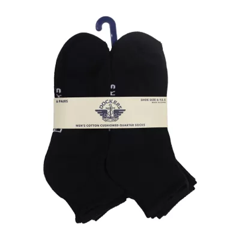 Dockers Half Cushion Mens Multi-Pack 6 Pair Quarter Ankle Socks