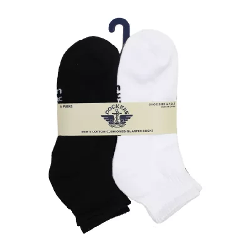 Dockers Half Cushion Mens Multi-Pack 6 Pair Quarter Ankle Socks
