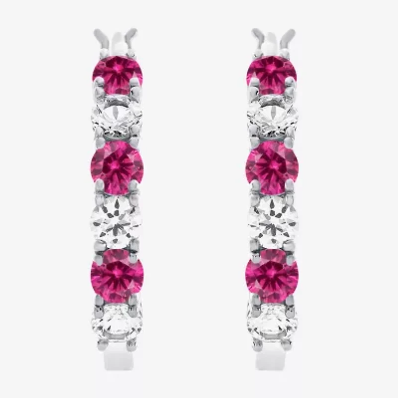 Gemstone & Lab-Created White Sapphire Sterling Silver Hoop Earrings