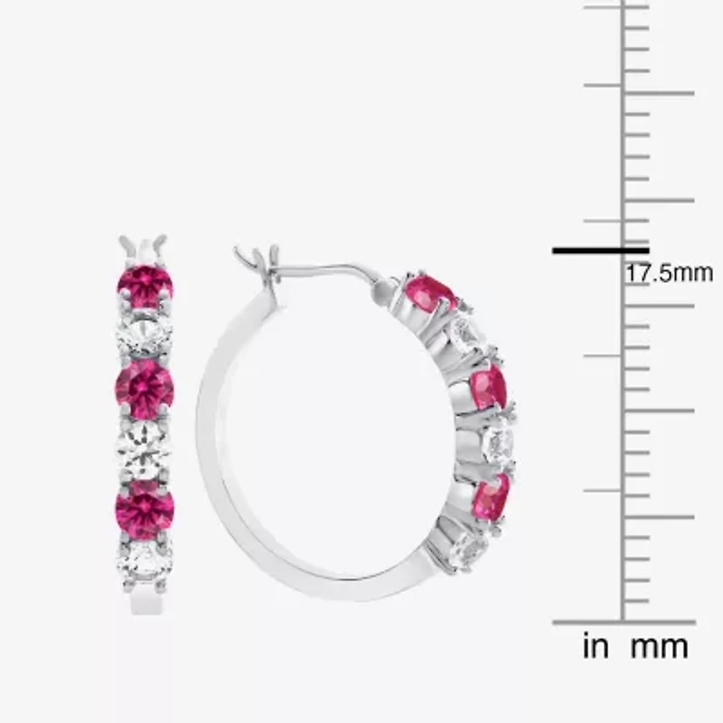 Gemstone & Lab-Created White Sapphire Sterling Silver Hoop Earrings