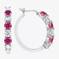 Gemstone & Lab-Created White Sapphire Sterling Silver Hoop Earrings
