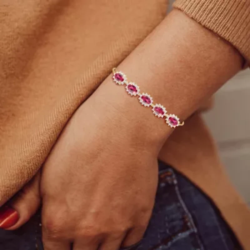 Gemstone 14K Gold Over Silver Oval Bolo Bracelet