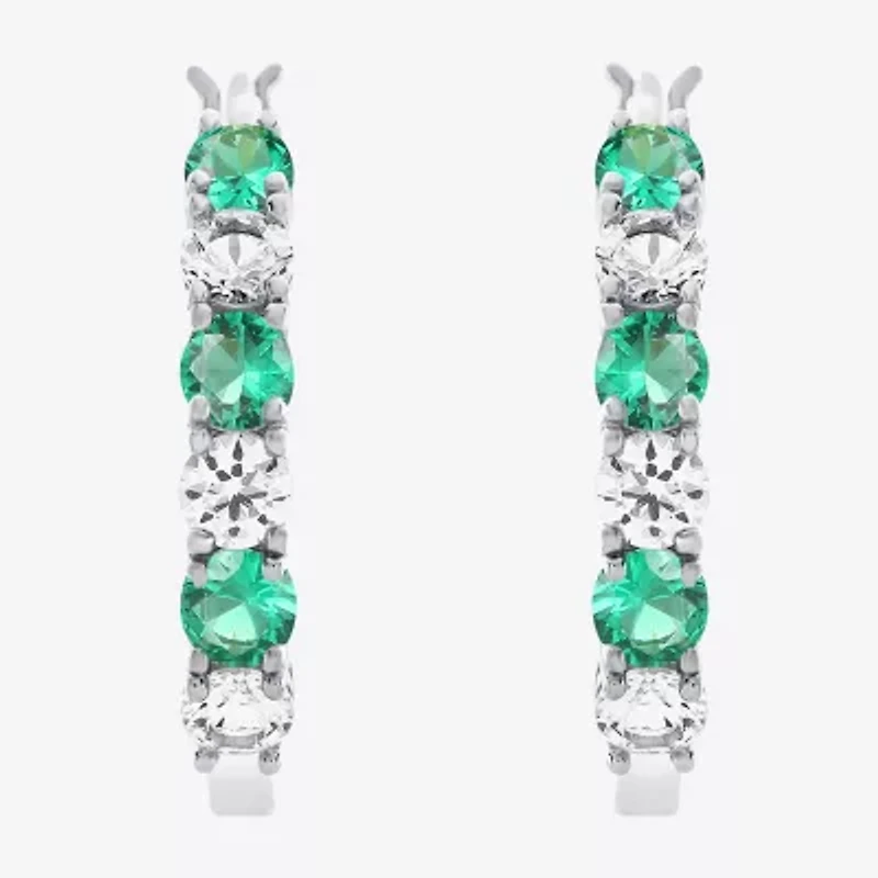 Gemstone & Lab-Created White Sapphire Sterling Silver Hoop Earrings
