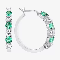 Gemstone & Lab-Created White Sapphire Sterling Silver Hoop Earrings