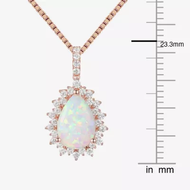 Womens Lab Created White Opal 14K Rose Gold Over Silver 18 Inch Pendant Necklace