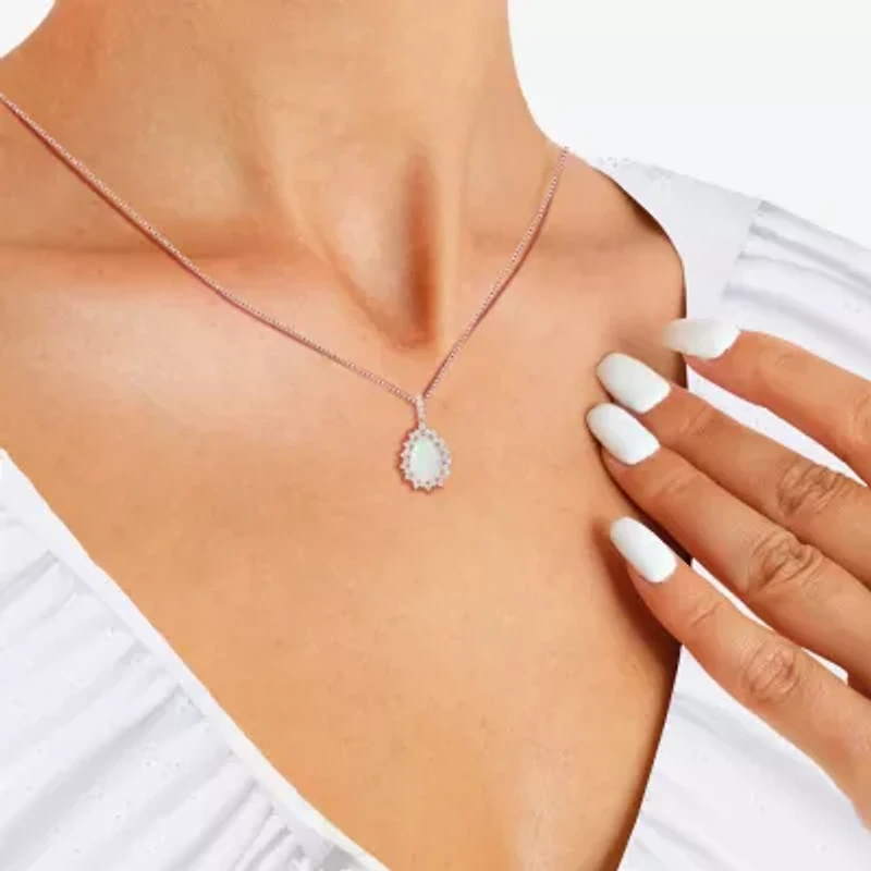 Womens Lab Created White Opal 14K Rose Gold Over Silver 18 Inch Pendant Necklace