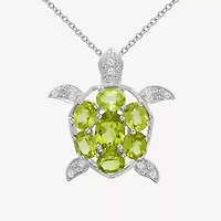 Genuine Peridot & White Topaz Turtle Pendant Necklace