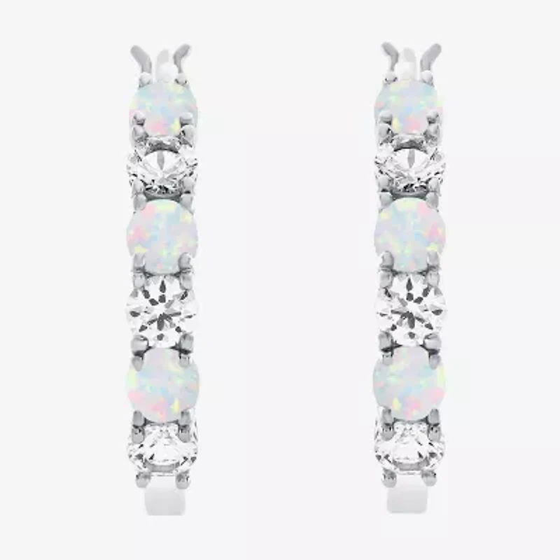 Gemstone & Lab-Created White Sapphire Sterling Silver Hoop Earrings