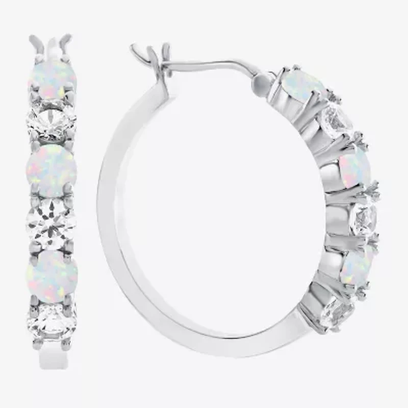 Gemstone & Lab-Created White Sapphire Sterling Silver Hoop Earrings