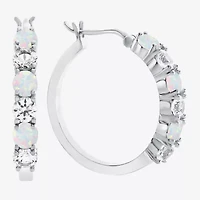 Gemstone & Lab-Created White Sapphire Sterling Silver Hoop Earrings