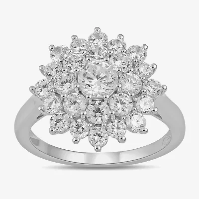 (G / I1) Womens 2 CT. Lab Grown White Diamond 10K Gold Flower Cluster Cocktail Ring