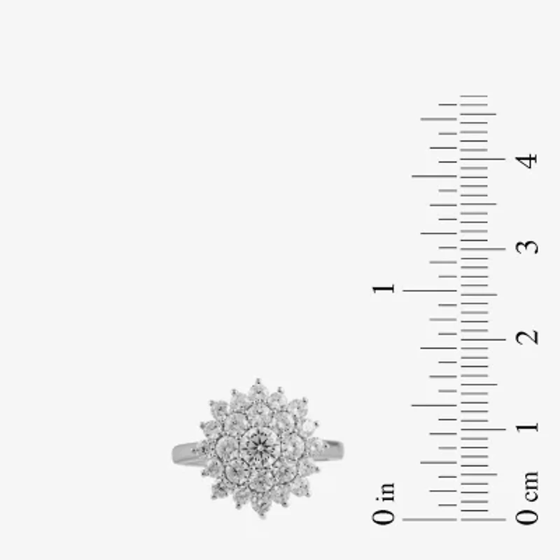 (G / I1) Womens 2 CT. Lab Grown White Diamond 10K Gold Flower Cluster Cocktail Ring