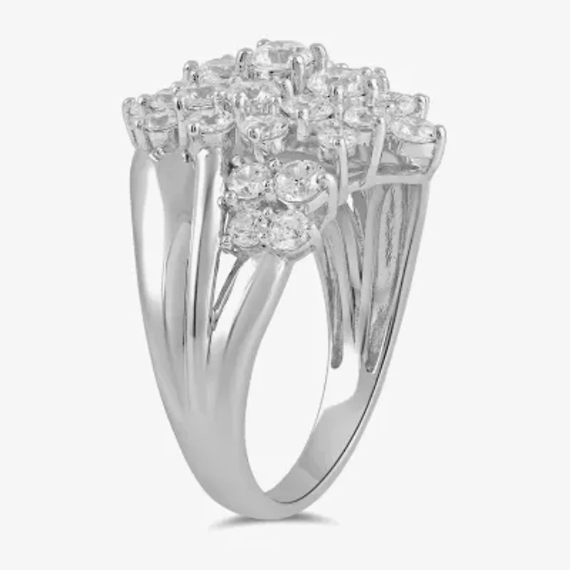 Womens 2 CT. Lab Grown White Diamond 10K Gold Flower Cluster Cocktail Ring