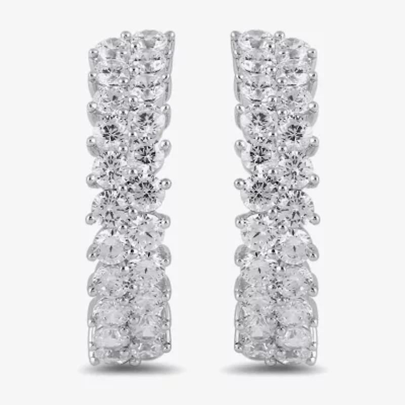 Womens 2 CT. T.W. Lab Grown White Diamond Sterling Silver 20.4mm Hoop Earrings