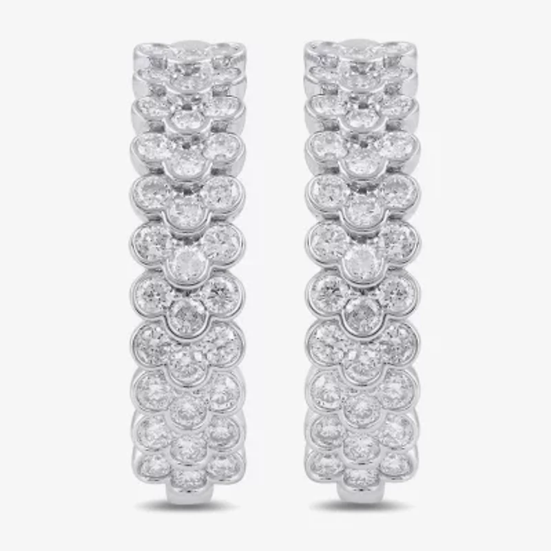 Womens 2 CT. T.W. Lab Grown White Diamond Sterling Silver 23.9mm Hoop Earrings