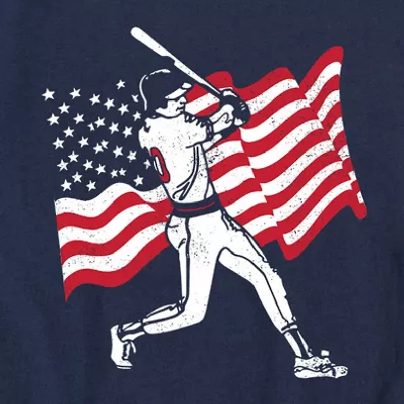 Americana Baseball Little & Big Kid Boys Crew Neck Short Sleeve Flag Regular Fit Graphic T-Shirt